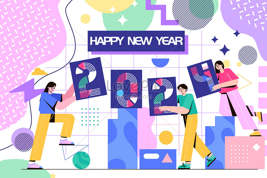 Geometric Color Blocks Abstract Block 2024 New Year Holiday Party Poster