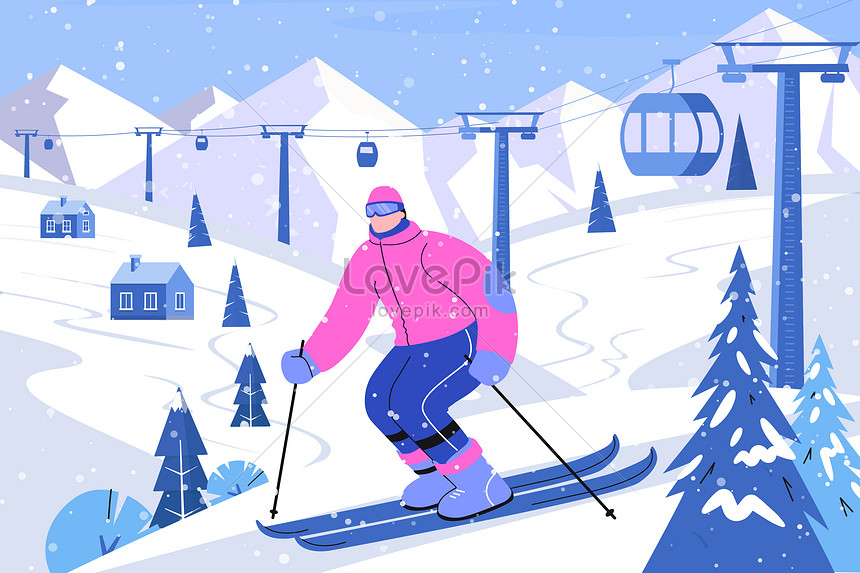 Skiing at the ski resort in winter illustration image_picture free ...