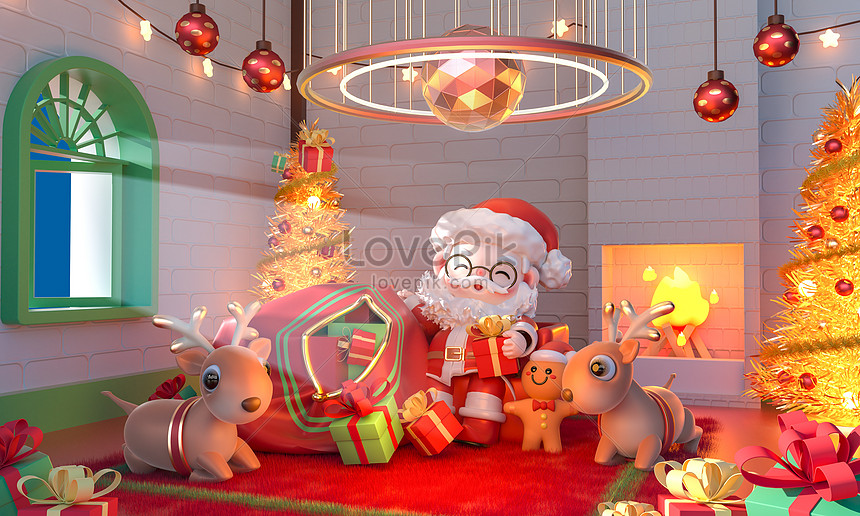 C4d three-dimensional santa claus elk celebrating christmas cartoon ...