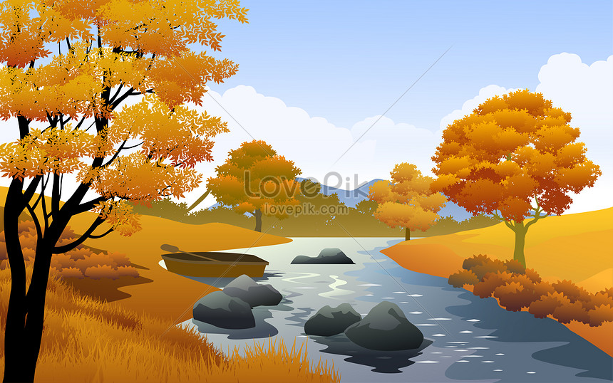 Beautiful Autumn Landscape With River, Autumn Landscape Photos Free