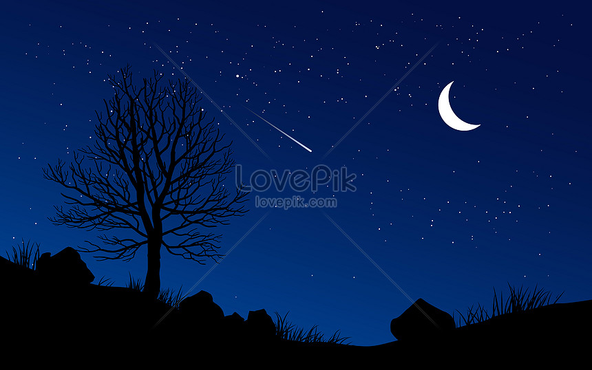 Paisaje Nocturno En El Desierto Con Luna Y Estrellas | PSD ilustraciones  imagenes descarga gratis - Lovepik