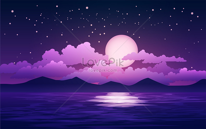 Dramatic Night Sky Over Sea With Moon And Clouds Illustration Image Picture Free Download Lovepik Com