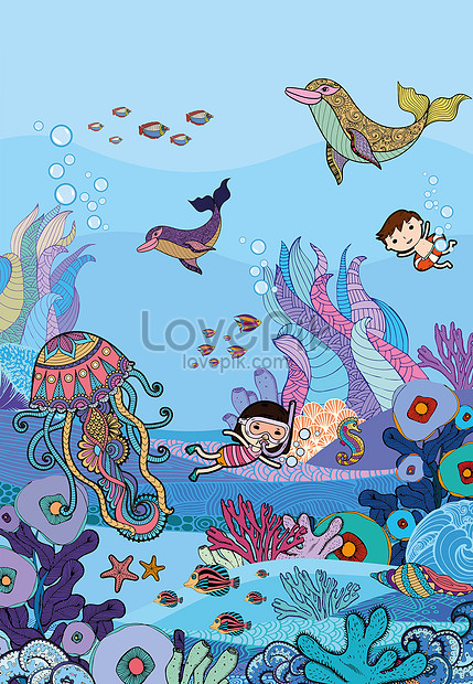 Children surrounded by sea animals illustration image_picture free download  