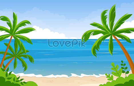 Beach Sea Palm Tree Landscape Vector Illustration Image Picture Free 