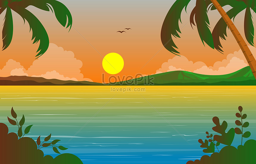 tropical beach sunset vector