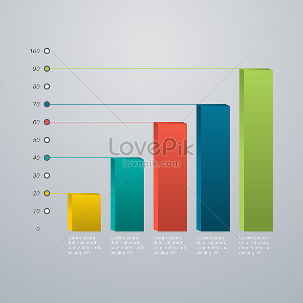 Stereoscopic business statistical and analytic vector bar chart