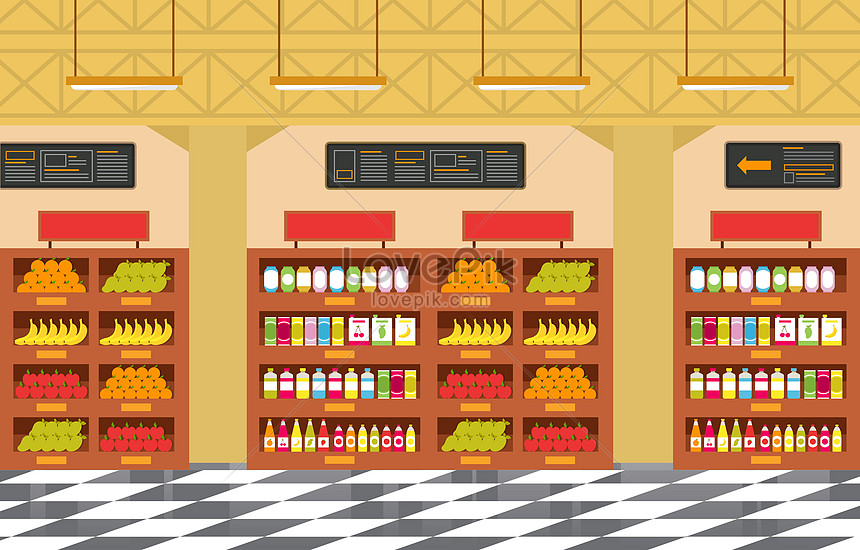 Yellow supermarket grocery shelf vector illustration image_picture free  download 