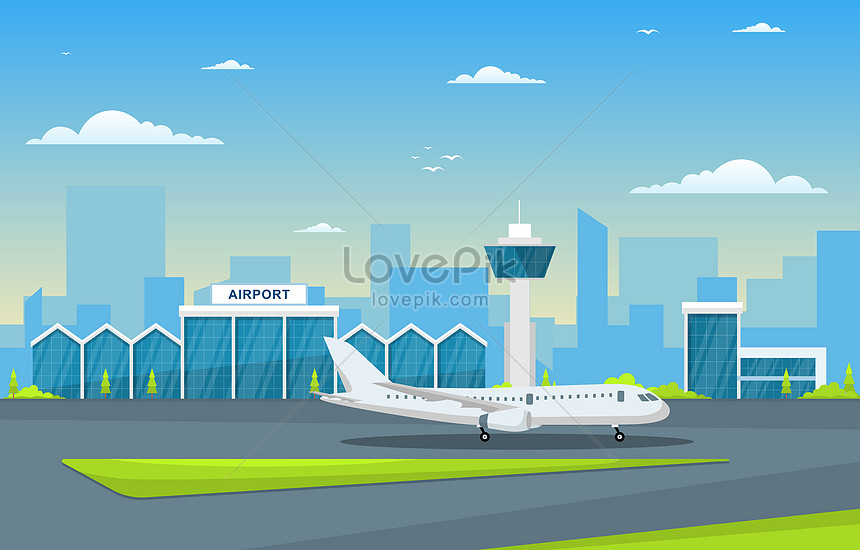 Airport and airplane in runway landscape vector illustration image_picture  free download 