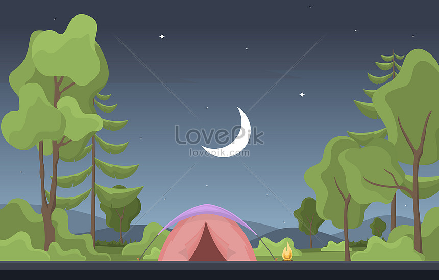 Camping tent with moon illustration image_picture free download  