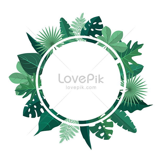 Green circle tropical plant summer leaf border frame illustration image ...