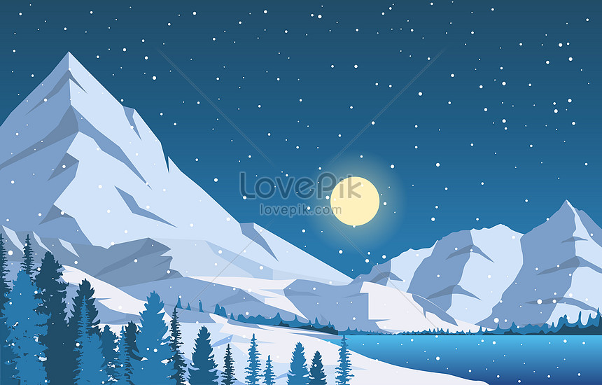 Cảnh Quan Thiên Nhiên Núi Tuyết Mùa đông Với Núi Vào Ban đêm Hình ...