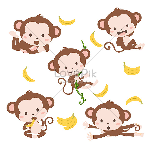 Cute baby monkeys with banana vector illustration image_picture free  download 