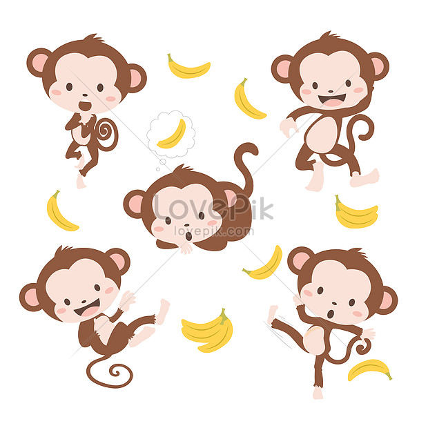 Cute baby monkeys with banana vector illustration image_picture free  download 