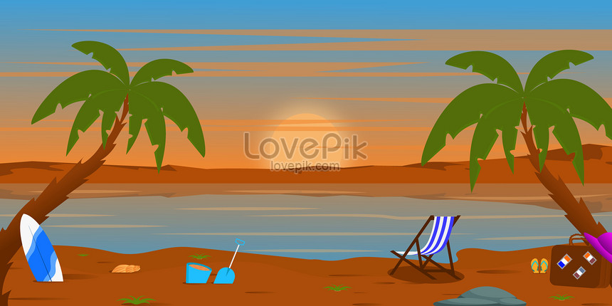 beautiful area with beach sunset view flat background illustration  image_picture free download 