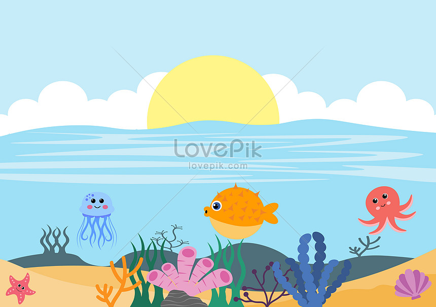 Flat cute ocean animals underwater illustration image_picture free download  