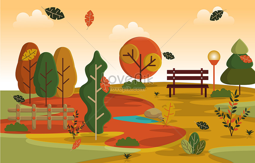 가을 시즌 시골 공원 자연 풍경입니다 일러스트 무료 다운로드 - Lovepik