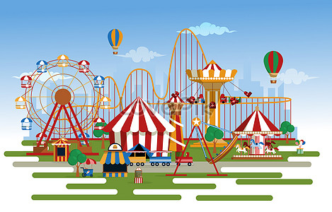 Fluid amusement park fun fair carnival flat vector illustration ...