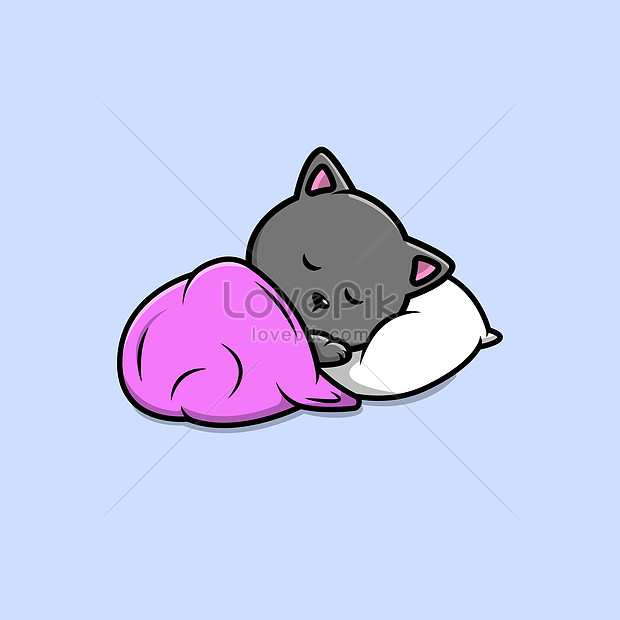 Gato kawaii bonito está dormindo em abóbora grande. Desenhos