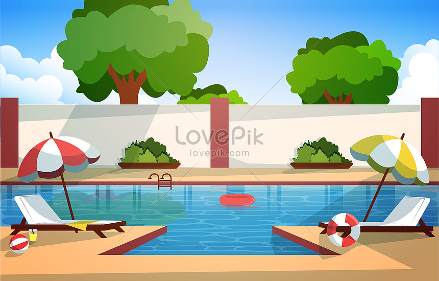 Green Summer Fishing Pool Flat Cartoon Advertising Background Download Free, Banner Background Image on Lovepik