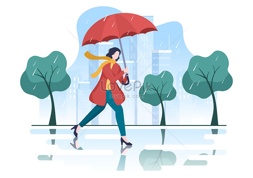 People in the rain cartoon illustration illustration image_picture free ...