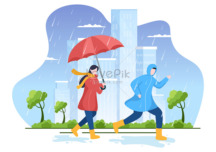 People in the rain cartoon illustration illustration image_picture free ...