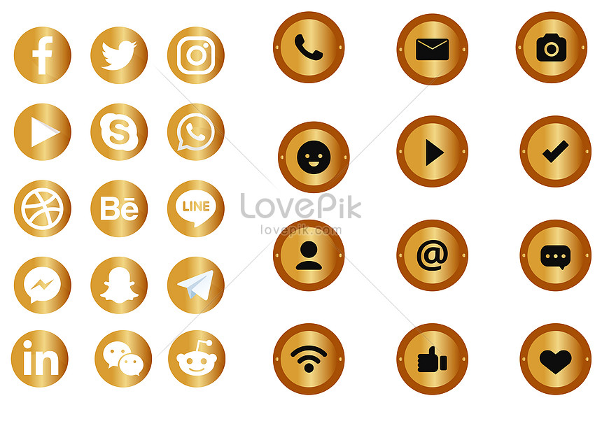 Golden social media icons set illustration image_picture free download ...