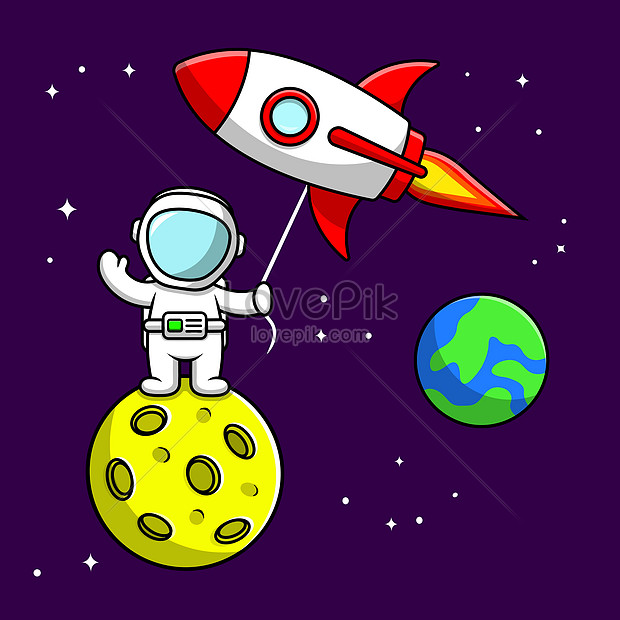 Lindo Astronauta Aterrizando En La Luna Con Icono De Vector De Dibujos  Animados De Cohete | PSD ilustraciones imagenes descarga gratis - Lovepik