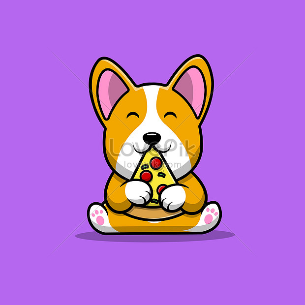 Cute corgi dog eat pizza cartoon vector icon illustration ...