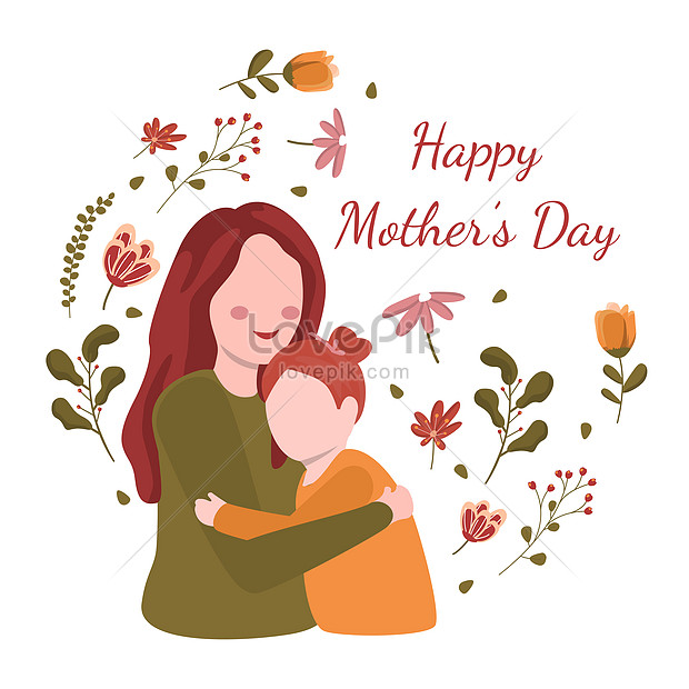 Happy mothers day daughter child flower floral flat illustration image ...