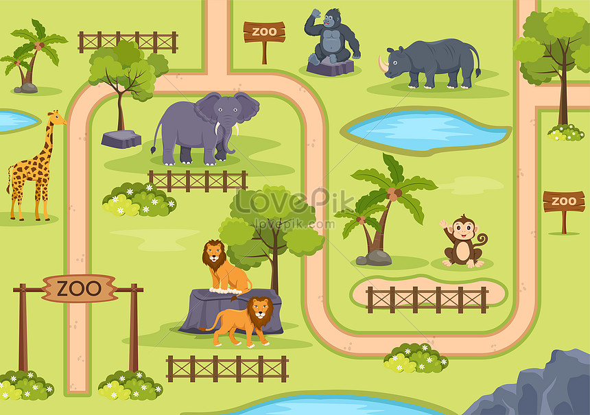 Ilustración De Dibujos Animados De Mapa De Zoológico Con Animales Safari En  Bosque | PSD ilustraciones imagenes descarga gratis - Lovepik