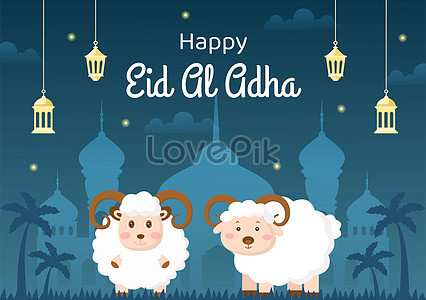 Eid al adha mubarak background design with mosque illustration  image_picture free download 