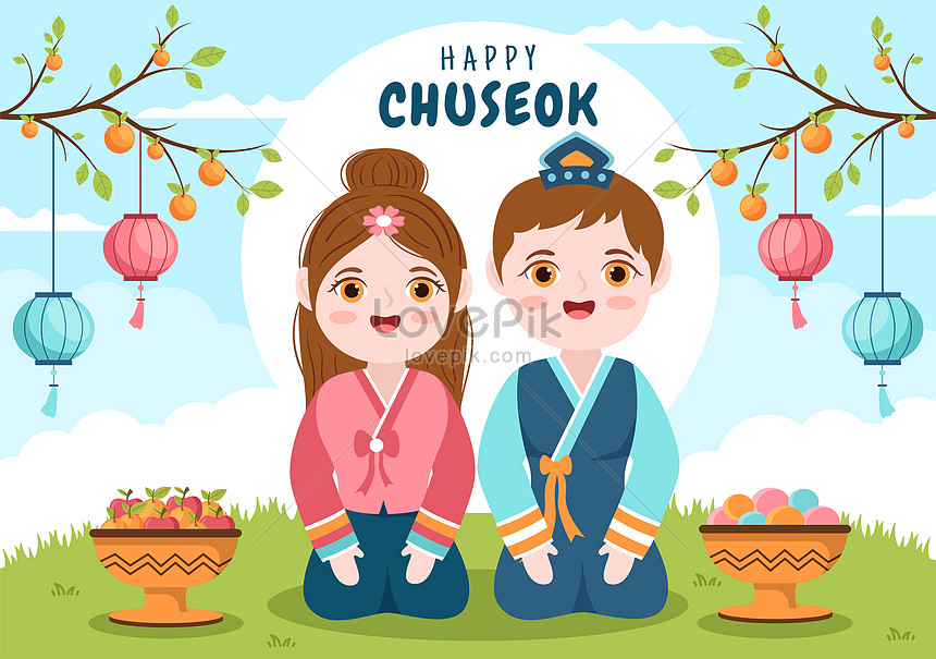 Happy chuseok day in korean cartoon illustration illustration image