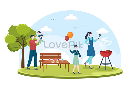 Outdoor family barbecue scene illustration illustration image_picture free  download 
