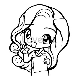 Office girl working cartoon doodle kawaii anime coloring page ...