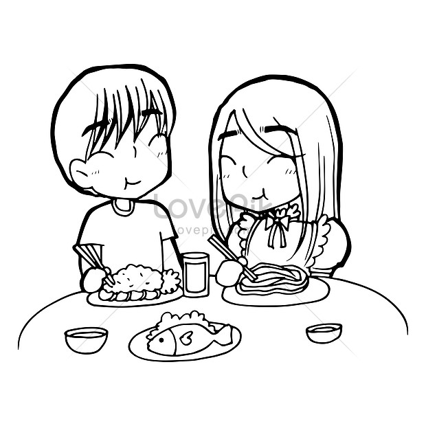 Comiendo Juntos Pareja Caricatura Garabato Kawaii Anime Página Para  Colorear | PSD ilustraciones imagenes descarga gratis - Lovepik