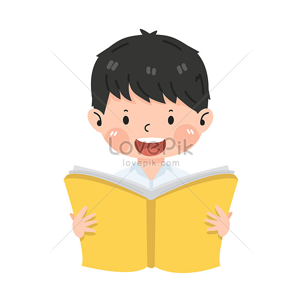 Cute little boy students reading a book illustration image_picture free ...