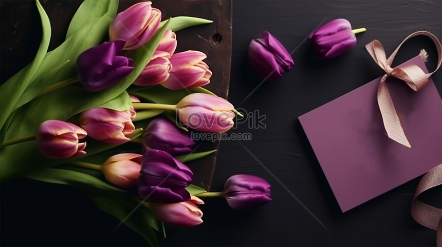 Premium AI Image  chocolate box on the table with a bouquet of flowers  romantically