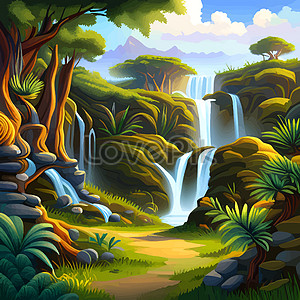 Beautiful Nature Landscape In Cartoon Style. Vector Illustration For ...