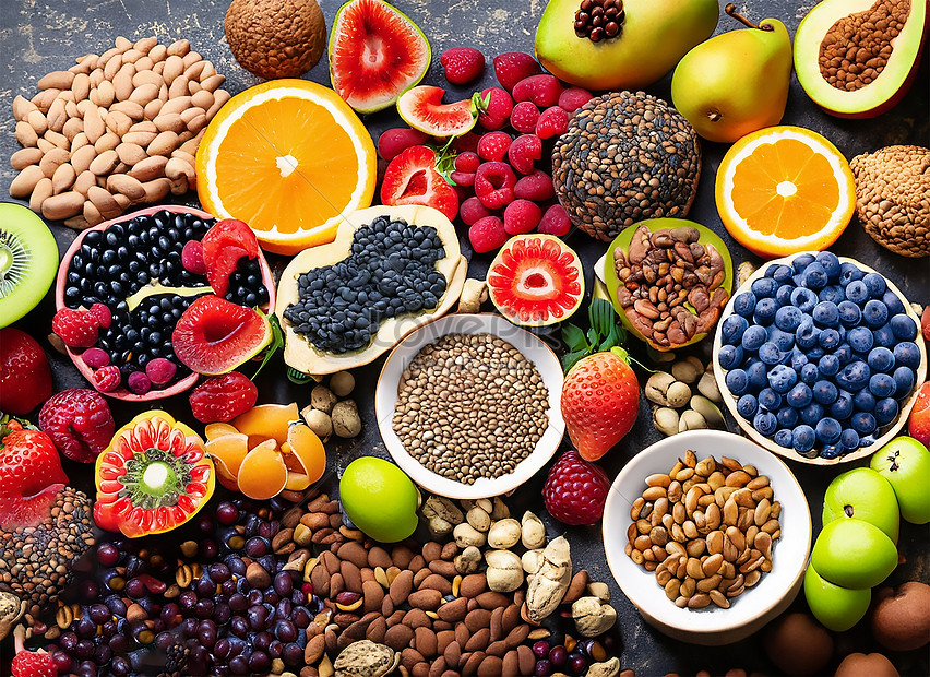 Selection Of Healthy Food. Superfoods, Various Fruits And Assorted ...