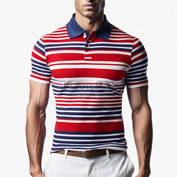 Mens Red Striped Blue Polo Shirt, HD ภาพถ่ายpolo shirt, red striped ...