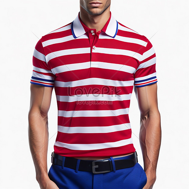 Mens Red Striped Blue Polo Shirt, HD ภาพถ่ายpolo shirt, red striped ...