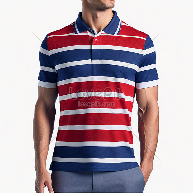 รูปMens Red Striped Blue Polo Shirt, HD ภาพถ่ายpolo shirt, red striped ...