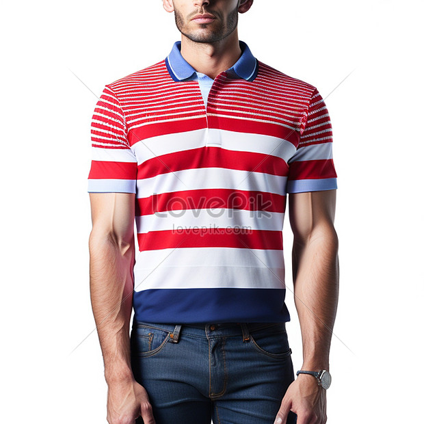 Mens Red Striped Blue Polo Shirt Picture And HD Photos | Free Download ...