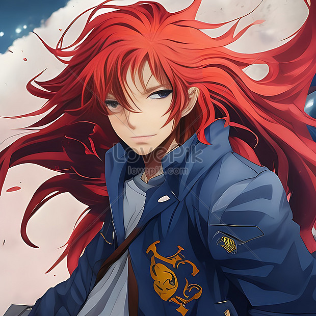 Lexica - A red hair anime guy kiss a blue long hair anime shy man anime ,gay,yaoi