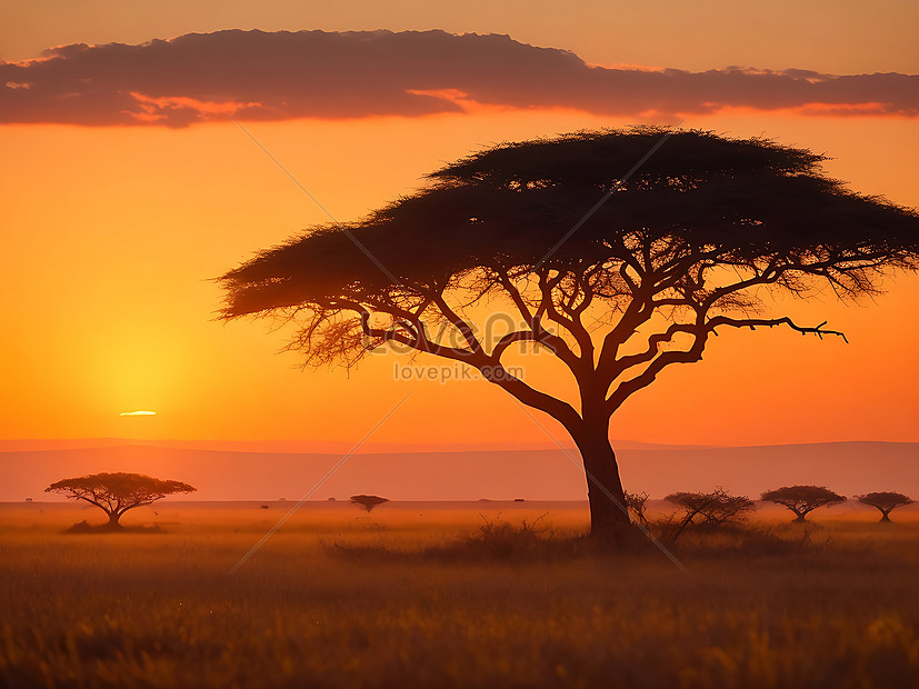 Mesmerizing View Of The Silhouette Of A Tree In The Savanna Plains ...