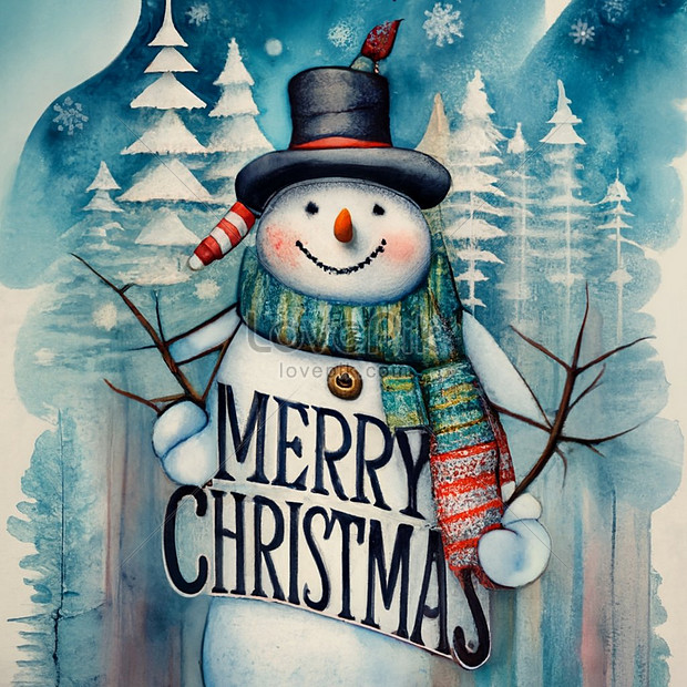 Watercolor Snowman With Stylized Trees Picture And HD Photos | Free ...