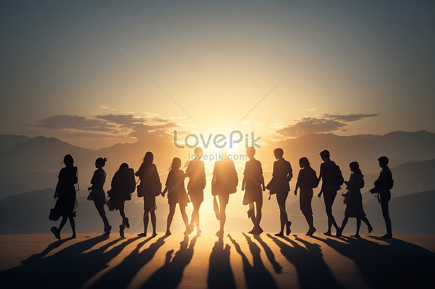 group of people walking silhouette