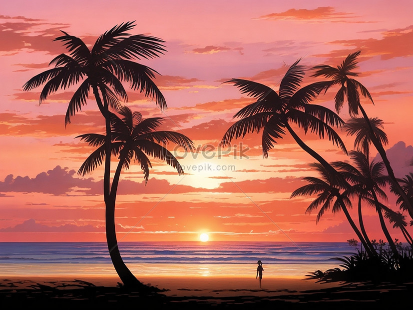 Plam Trees At Sunset At Pigeon Point Beach In Tobago West Indies ...