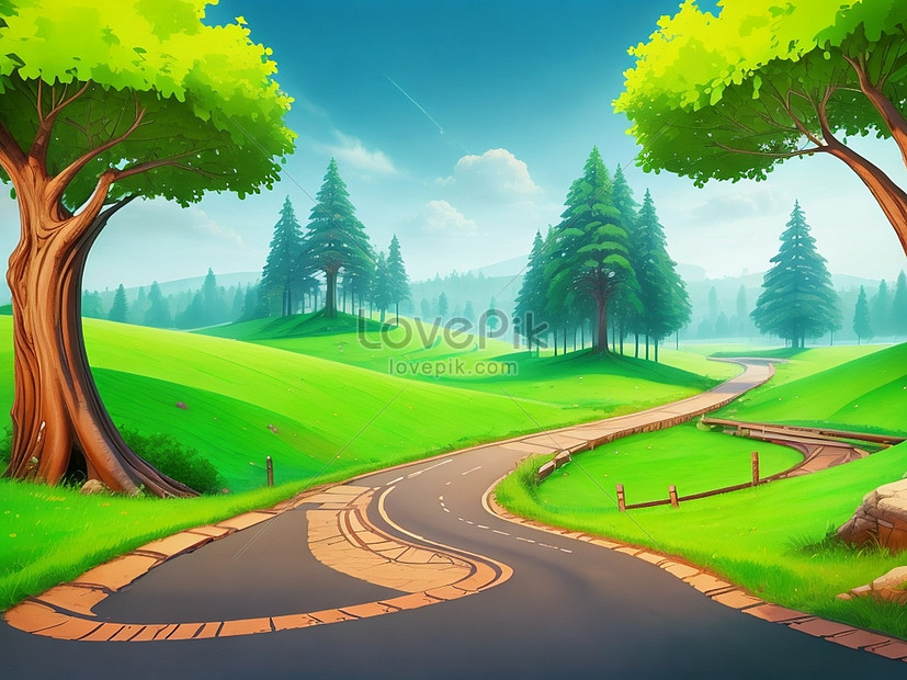 Cartoon Forest Background Nature Landscape With Deciduous Trees Moss On ...