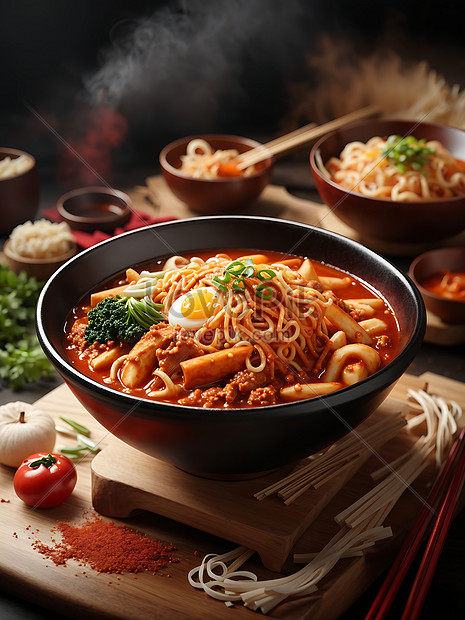 Korean Instant Noodle And Tteokbokki In Korean Spicy Sauce Picture And ...